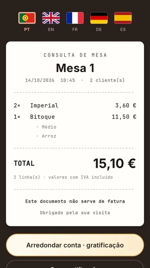 Consulta da conta para o cliente com escolha de idioma