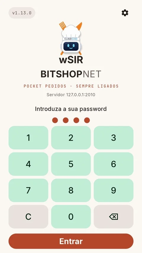 Ecrã de entrada do WSIR POCKET com teclado numérico para o código do funcionário