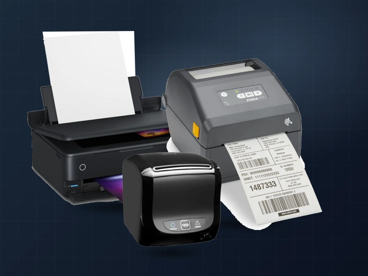 Epson A4 printer, Sam4s receipt printer and Zebra label printer